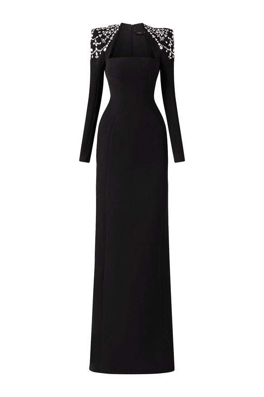 Adeline Bodycon Long Sleeved Crepe Floor Length Dress - MEAN BLVD