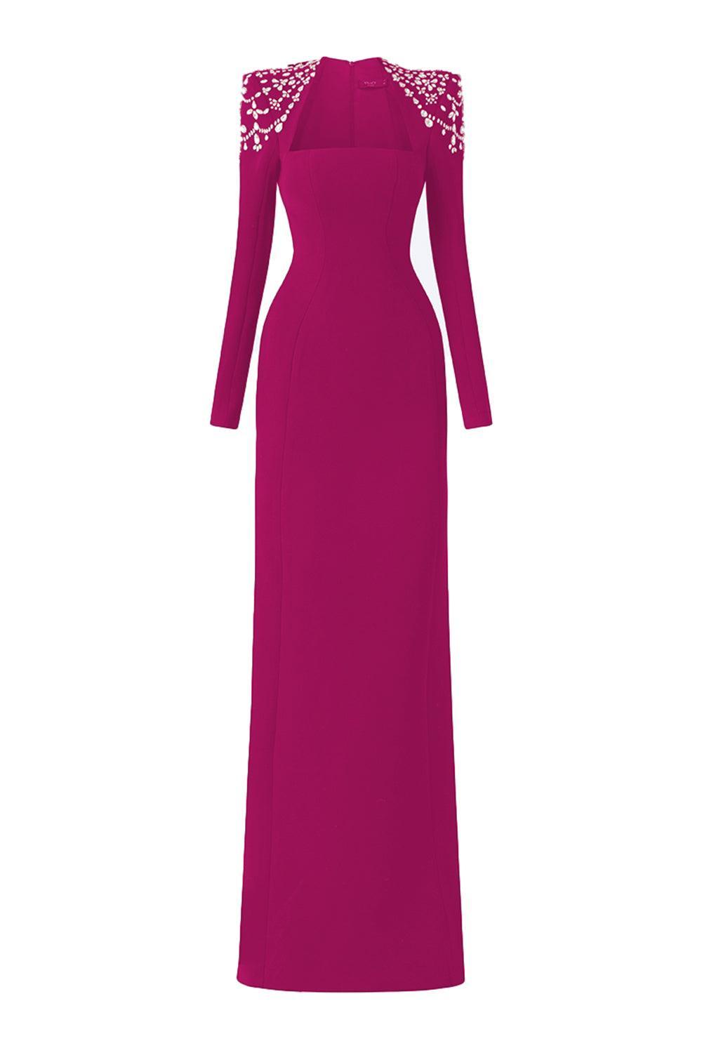 Adeline Bodycon Long Sleeved Crepe Floor Length Dress - MEAN BLVD