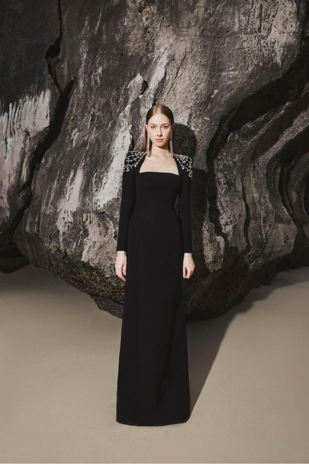 Adeline Bodycon Long Sleeved Crepe Floor Length Dress - MEAN BLVD