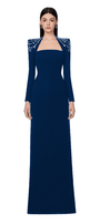Adeline Bodycon Long Sleeved Crepe Floor Length Dress - MEAN BLVD
