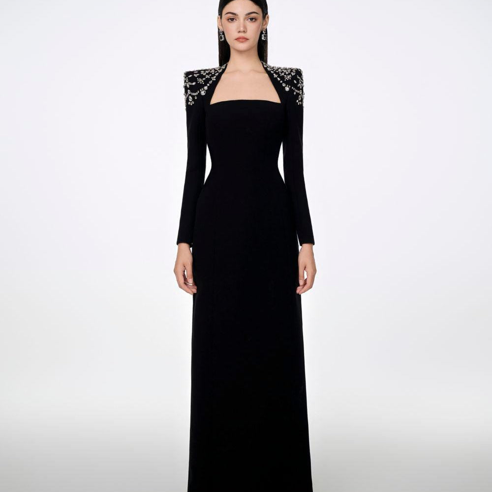 Adeline Bodycon Long Sleeved Crepe Floor Length Dress - MEAN BLVD