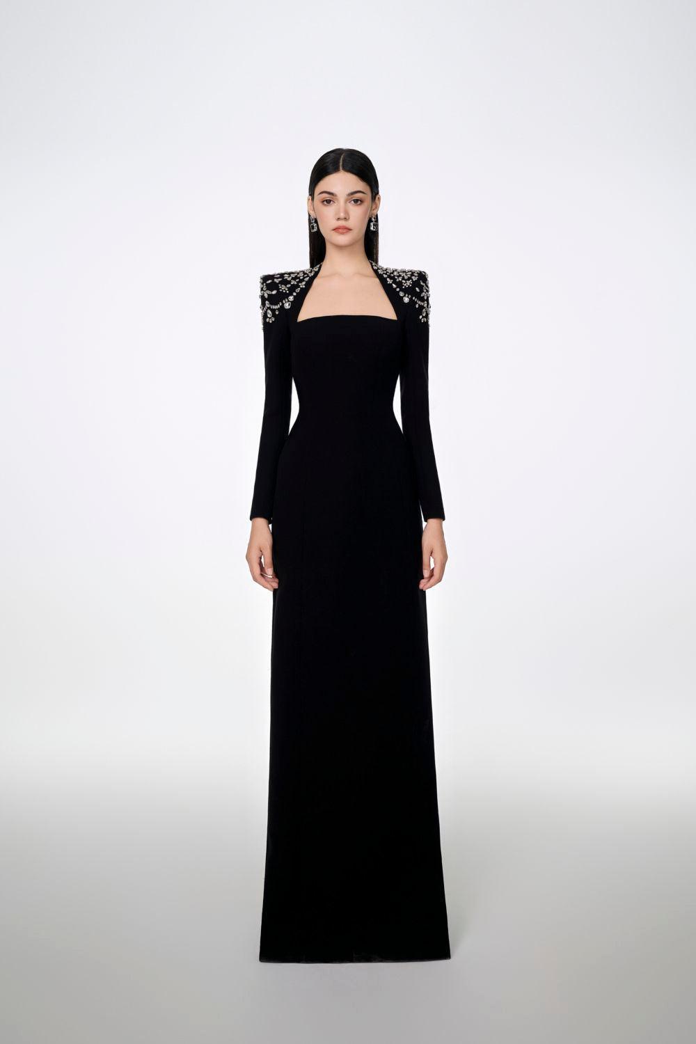 Adeline Bodycon Long Sleeved Crepe Floor Length Dress - MEAN BLVD