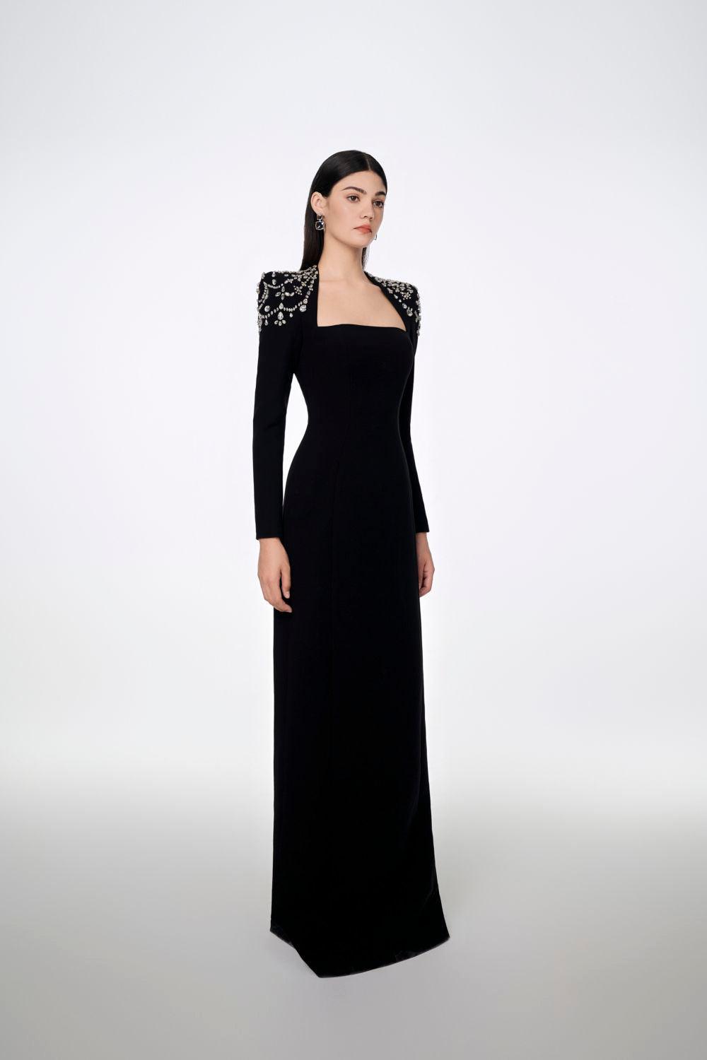 Adeline Bodycon Long Sleeved Crepe Floor Length Dress - MEAN BLVD