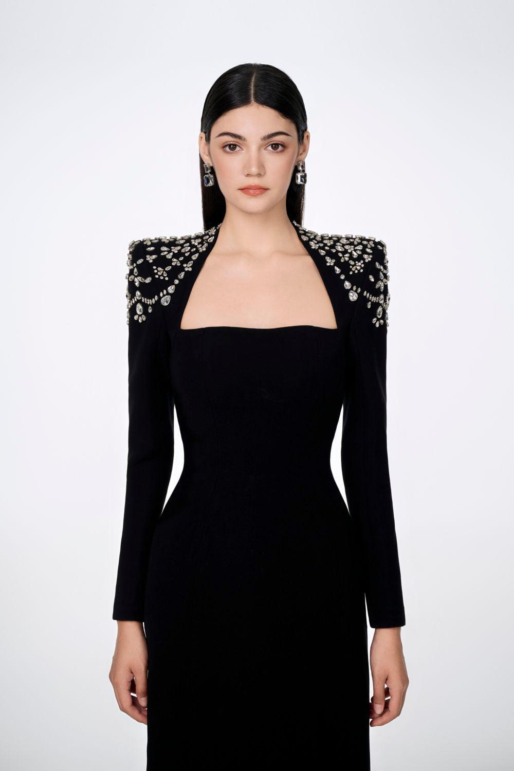 Adeline Bodycon Long Sleeved Crepe Floor Length Dress - MEAN BLVD