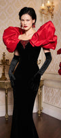 Adelyn Mermaid Puffy Sleeved Velvet Floor Length Dress - MEAN BLVD