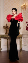 Adelyn Mermaid Puffy Sleeved Velvet Floor Length Dress - MEAN BLVD