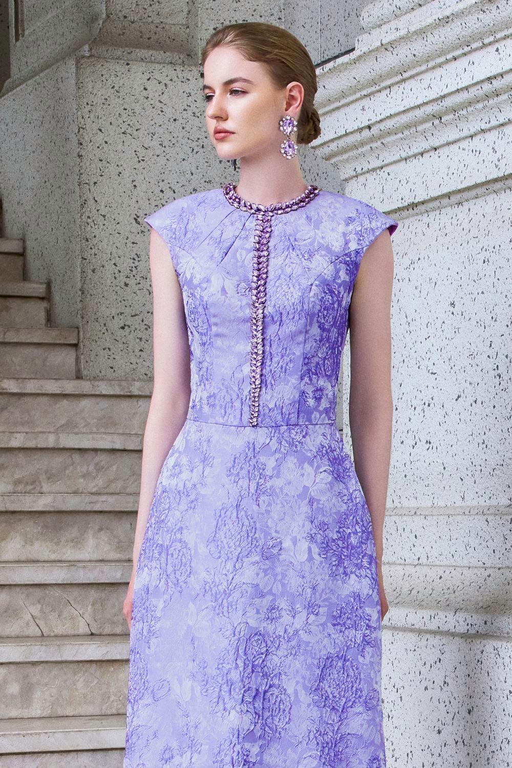Adorn A-line Round Neck Jacquard Floor Length Dress - MEAN BLVD
