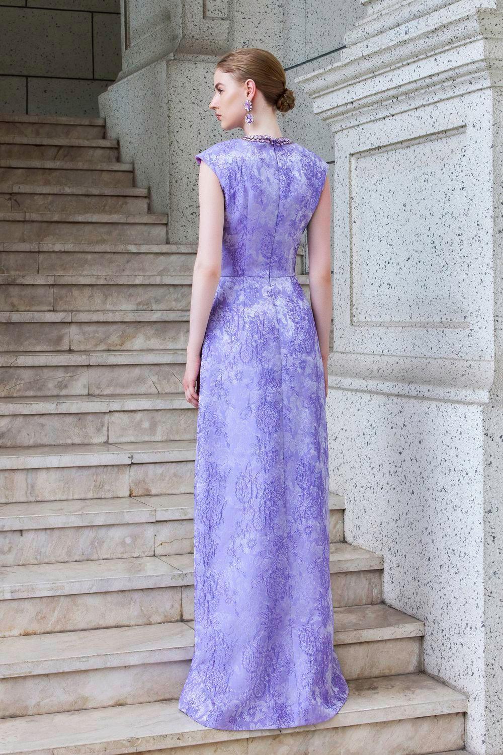 Women's Adorn A-line Round Neck Jacquard Floor Length Dress XS/S/M/L/XL/XXL Violet MEAN BLVD Violet / Customize
