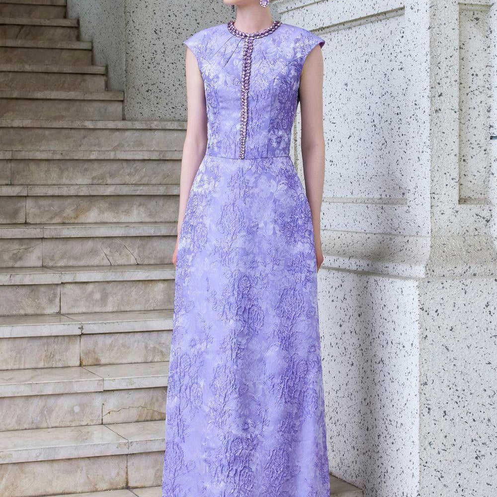 Women's Adorn A-Line Round Neck Jacquard Floor Length Dress Xs/S/M/L/Xl/Xxl Violet Mean Blvd Violet / Customize