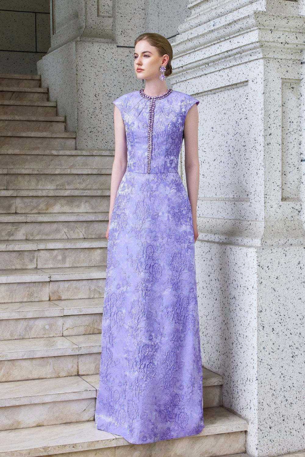 Women's Adorn A-Line Round Neck Jacquard Floor Length Dress Xs/S/M/L/Xl/Xxl Violet Mean Blvd Violet / Customize