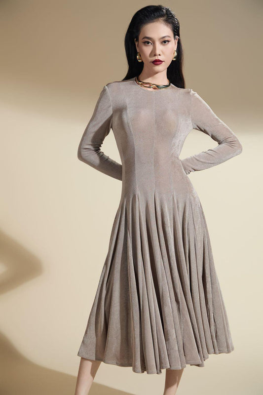 Adriana Drop Waist Godet Polyester Spandex Midi Dress - MEAN BLVD