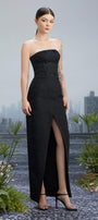 Aerith Slit Straight Across Neck Brocade Floor Length Dress - MEAN BLVD