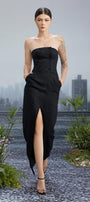 Aerith Slit Straight Across Neck Brocade Floor Length Dress - MEAN BLVD