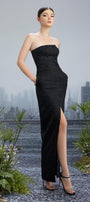 Aerith Slit Straight Across Neck Brocade Floor Length Dress - MEAN BLVD