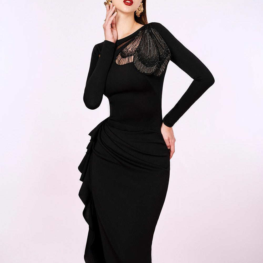 Aether Slit Boat Neck Cotton Blend Midi Dress - MEAN BLVD