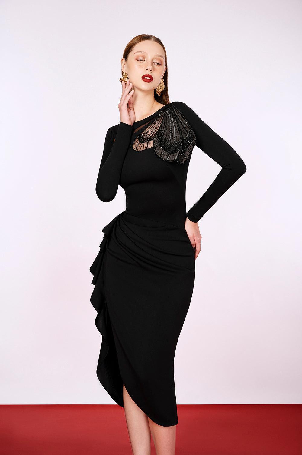 Aether Slit Boat Neck Cotton Blend Midi Dress - MEAN BLVD