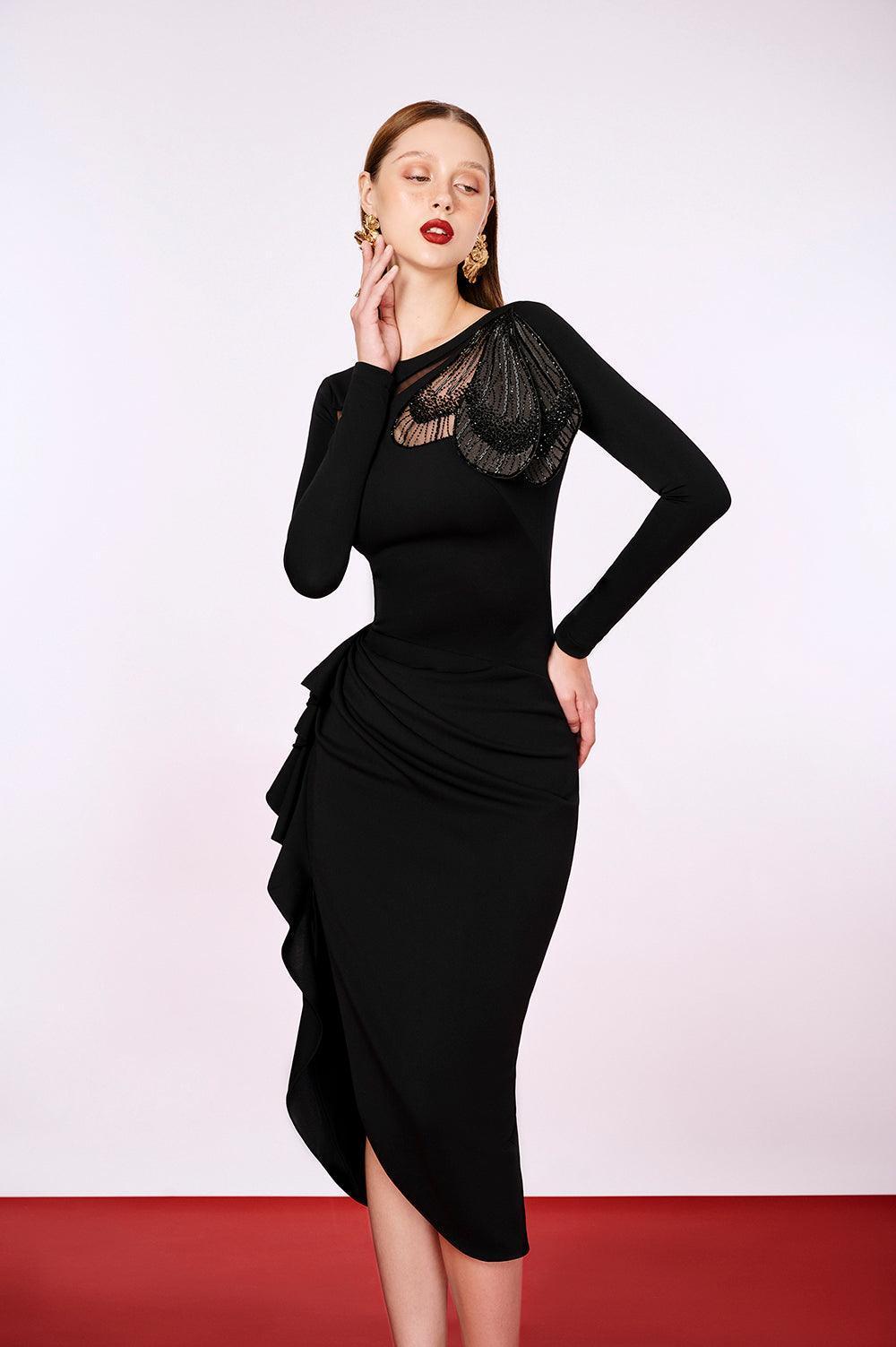 Aether Slit Boat Neck Cotton Blend Midi Dress - MEAN BLVD