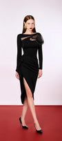 Aether Slit Boat Neck Cotton Blend Midi Dress - MEAN BLVD