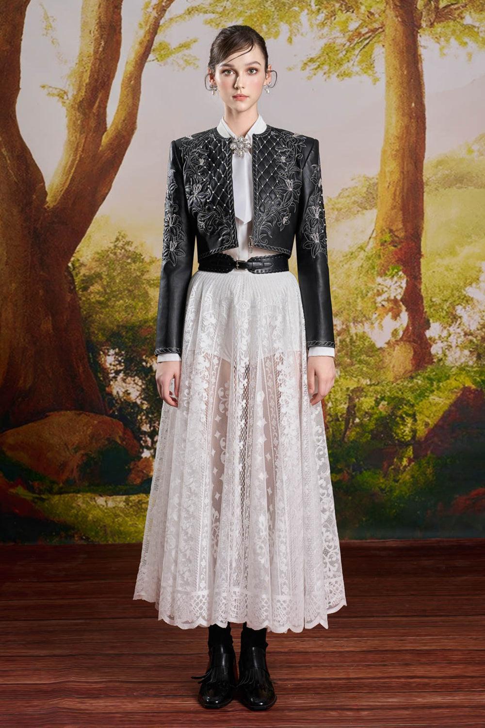 Agnes A-line High Waist Lace Midi Skirt - MEAN BLVD