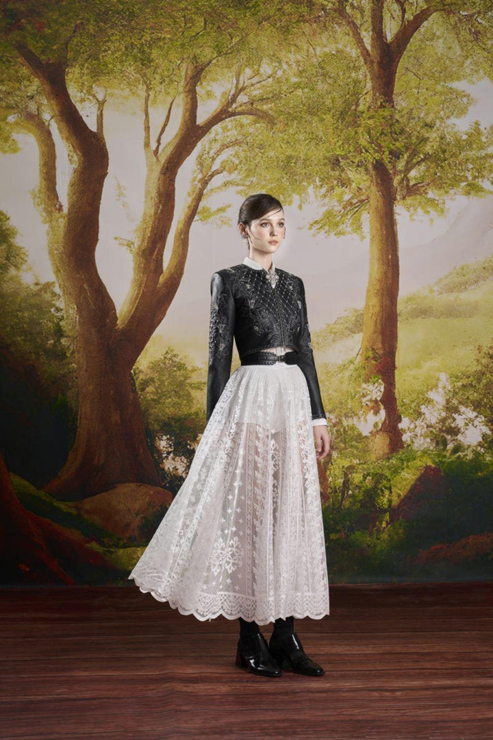 Agnes A-line High Waist Lace Midi Skirt - MEAN BLVD