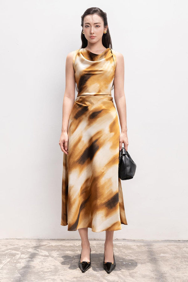 Ailsa A-line Cowl Neck Silk Midi Dress - MEAN BLVD