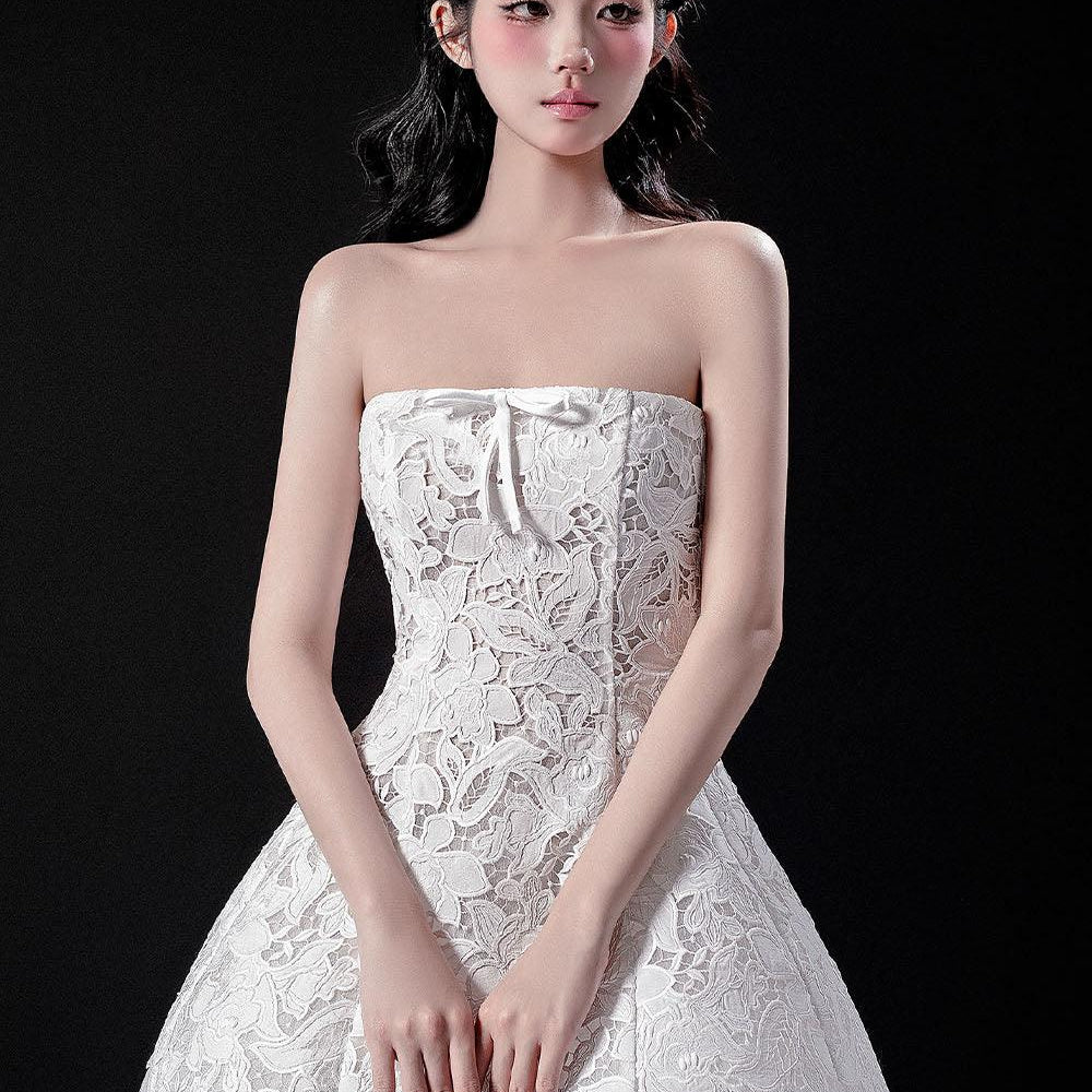 Aimee Bouffont Straight Across Neck Lace Mini Dress - MEAN BLVD