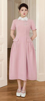 Aimi A-line Collared Neck Linen Cotton Midi Dress - MEAN BLVD
