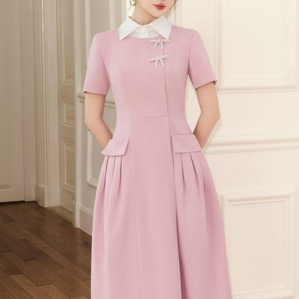 Aimi A-line Collared Neck Linen Cotton Midi Dress - MEAN BLVD