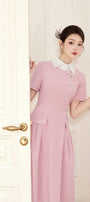 Aimi A-line Collared Neck Linen Cotton Midi Dress - MEAN BLVD