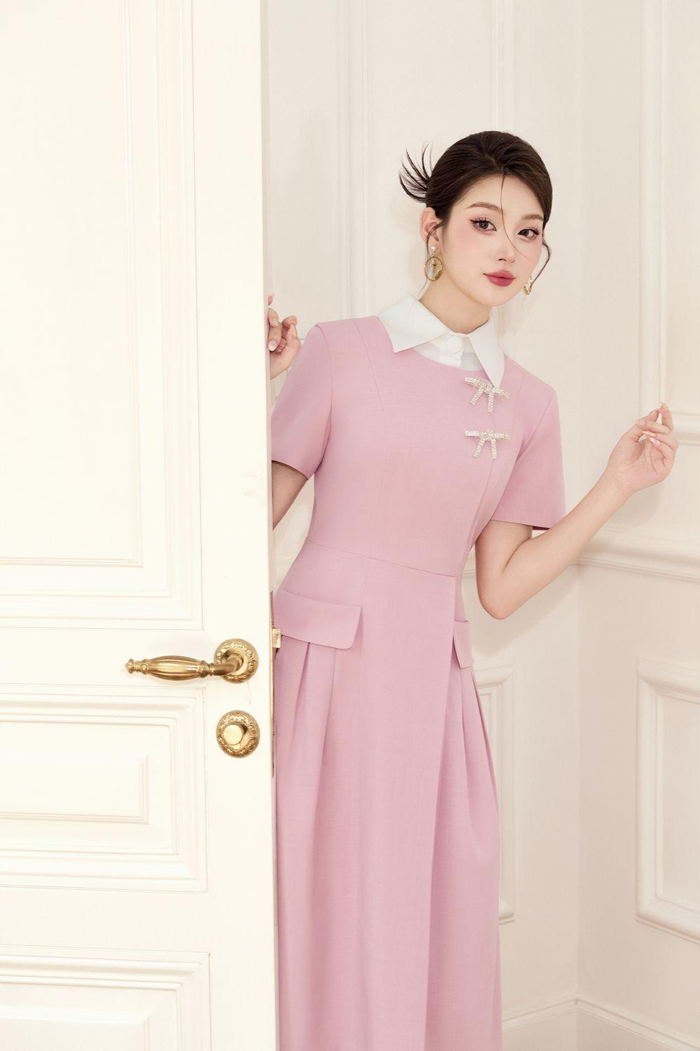 Aimi A-line Collared Neck Linen Cotton Midi Dress - MEAN BLVD