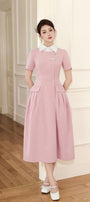 Aimi A-line Collared Neck Linen Cotton Midi Dress - MEAN BLVD