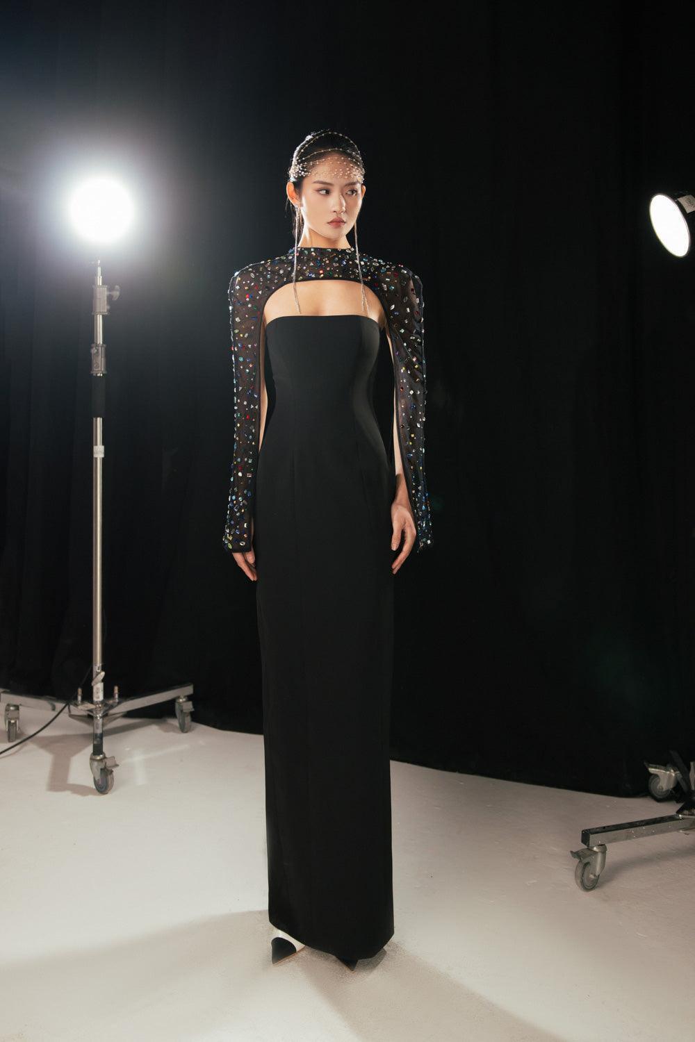 Aislinn Sheath Cape Sleeved Twill Floor Length Set - MEAN BLVD