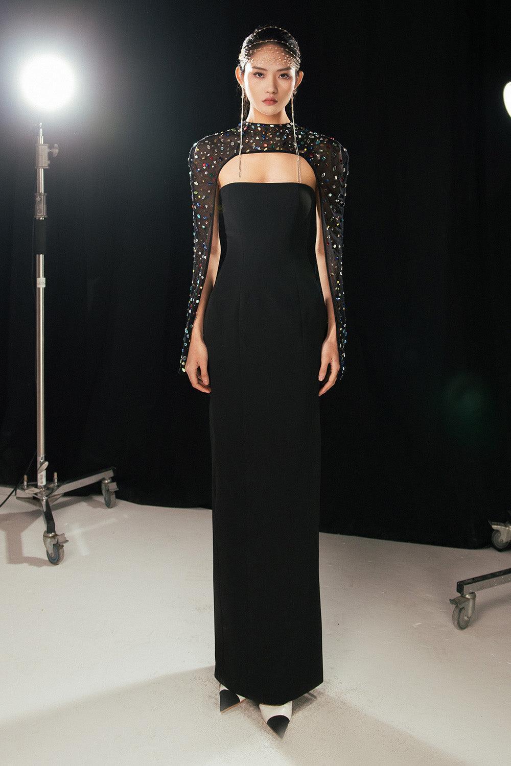 Aislinn Sheath Cape Sleeved Twill Floor Length Set - MEAN BLVD