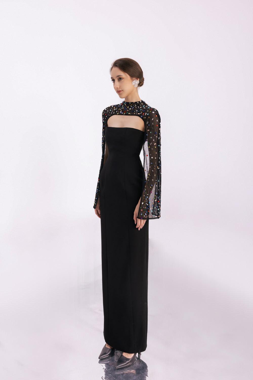 Aislinn Sheath Cape Sleeved Twill Floor Length Set - MEAN BLVD