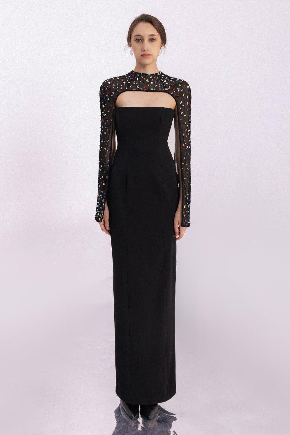 Aislinn Sheath Cape Sleeved Twill Floor Length Set - MEAN BLVD