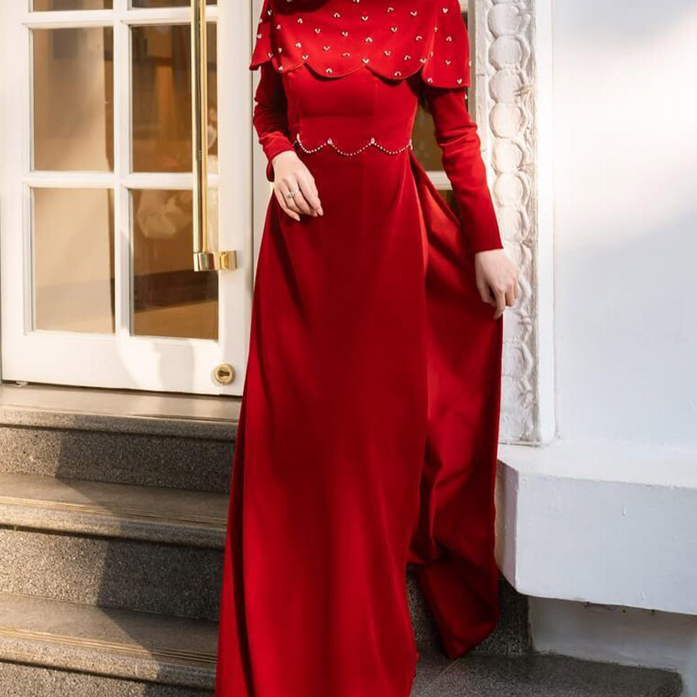 Alaia Fitted Cape Shoulder Velvet Long Length Ao Dai