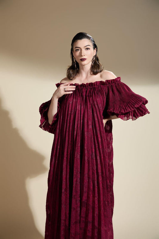 Alaya Gathered Pleated Brocade Maxi Dress - MEAN BLVD