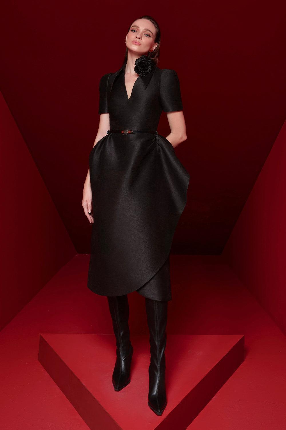 Alba Wrap V-Neck Taffeta Midi Dress - MEAN BLVD