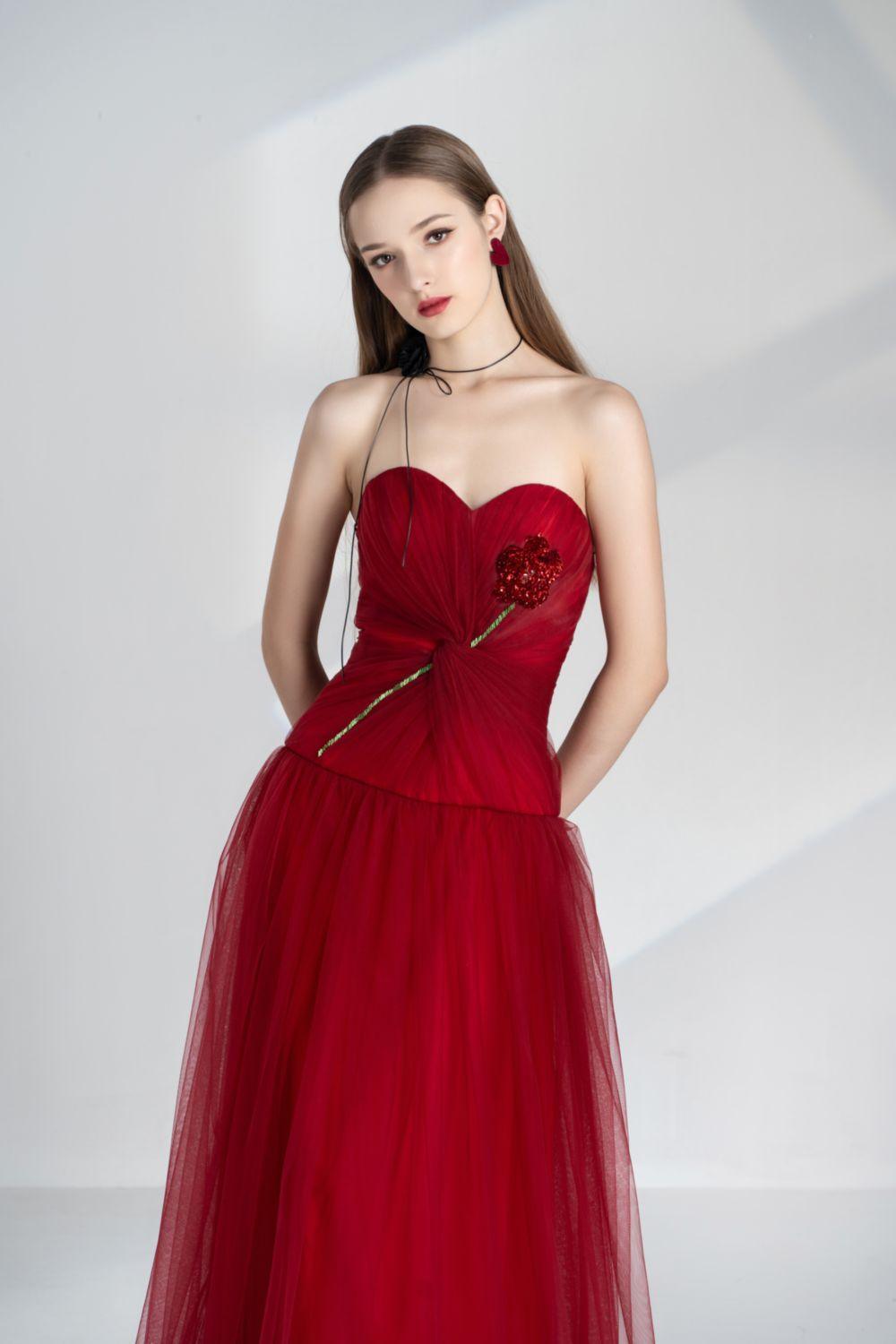 Alena A-line Sweetheart Neck Mesh Floor Length Dress - MEAN BLVD
