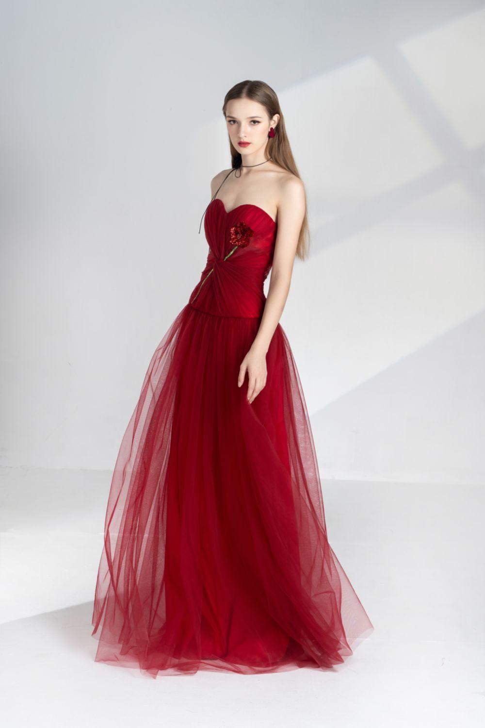 Alena A-line Sweetheart Neck Mesh Floor Length Dress - MEAN BLVD