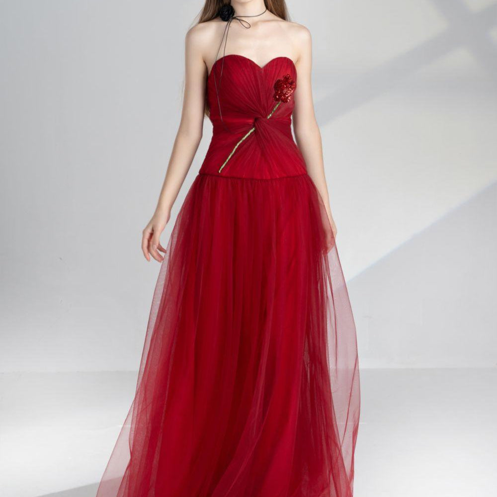 Alena A-line Sweetheart Neck Mesh Floor Length Dress - MEAN BLVD