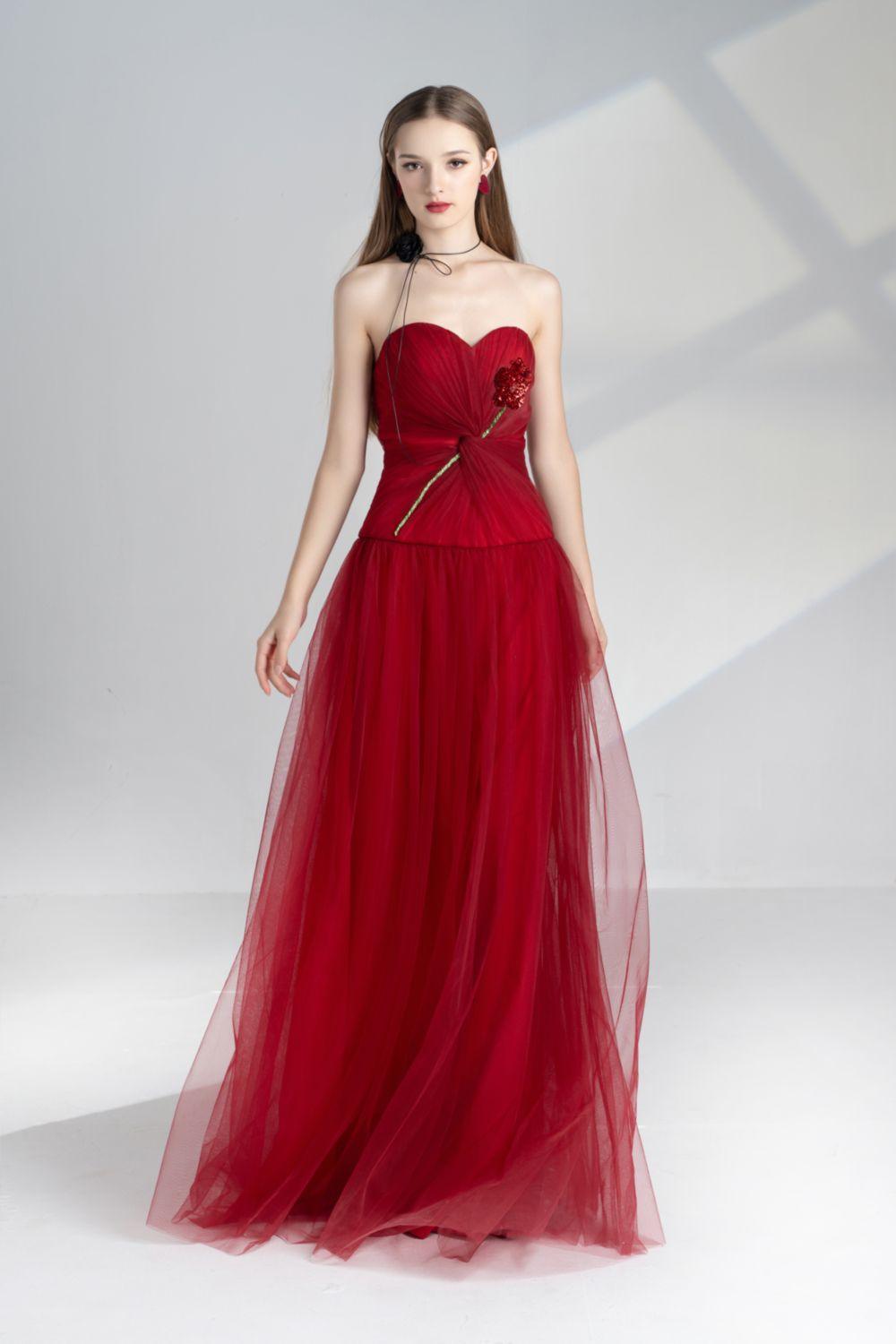 Women's Alena A-Line Sweetheart Neck Mesh Floor Length Dress XS/S/M/L/XL Red Mean Blvd Red / L Women's Alena A-Line Sweetheart Neck Mesh Floor Length Dress XS/S/M/L/XL Red Mean Blvd Red / L