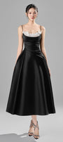 Alessa Fit and Flare Spaghetti Strap Taffeta Midi Dress - MEAN BLVD