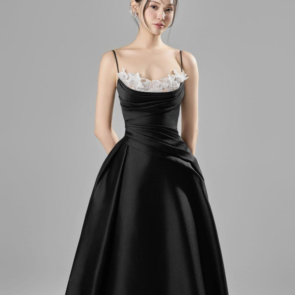 Alessa Fit and Flare Spaghetti Strap Taffeta Midi Dress - MEAN BLVD