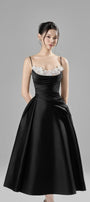 Alessa Fit and Flare Spaghetti Strap Taffeta Midi Dress - MEAN BLVD