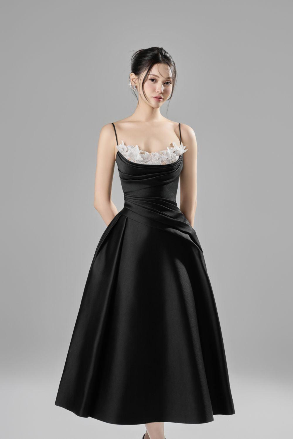 Women's Alessa Fit and Flare Spaghetti Strap Taffeta Midi Dress XS/S/M/L/XL Black Mixed Lace MEAN BLVD, Black / XS Women's Alessa Fit and Flare Spaghetti Strap Taffeta Midi Dress XS/S/M/L/XL Black Mixed Lace MEAN BLVD, Black / XS