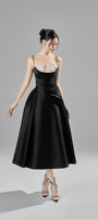 Alessa Fit and Flare Spaghetti Strap Taffeta Midi Dress - MEAN BLVD