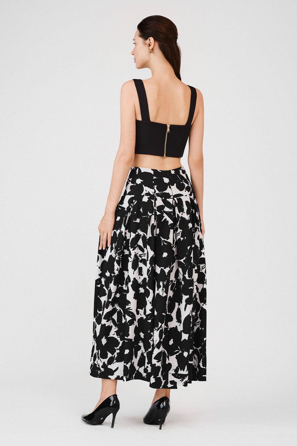 Alessia Drop Waist Box Pleated Poly Silk Midi Skirt - MEAN BLVD