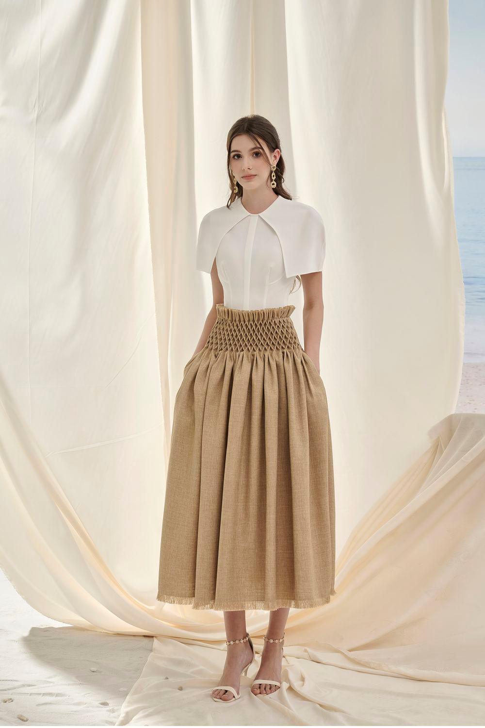 Alice Bertha Drop Waist Draped Tweed Midi Skirt - MEAN BLVD