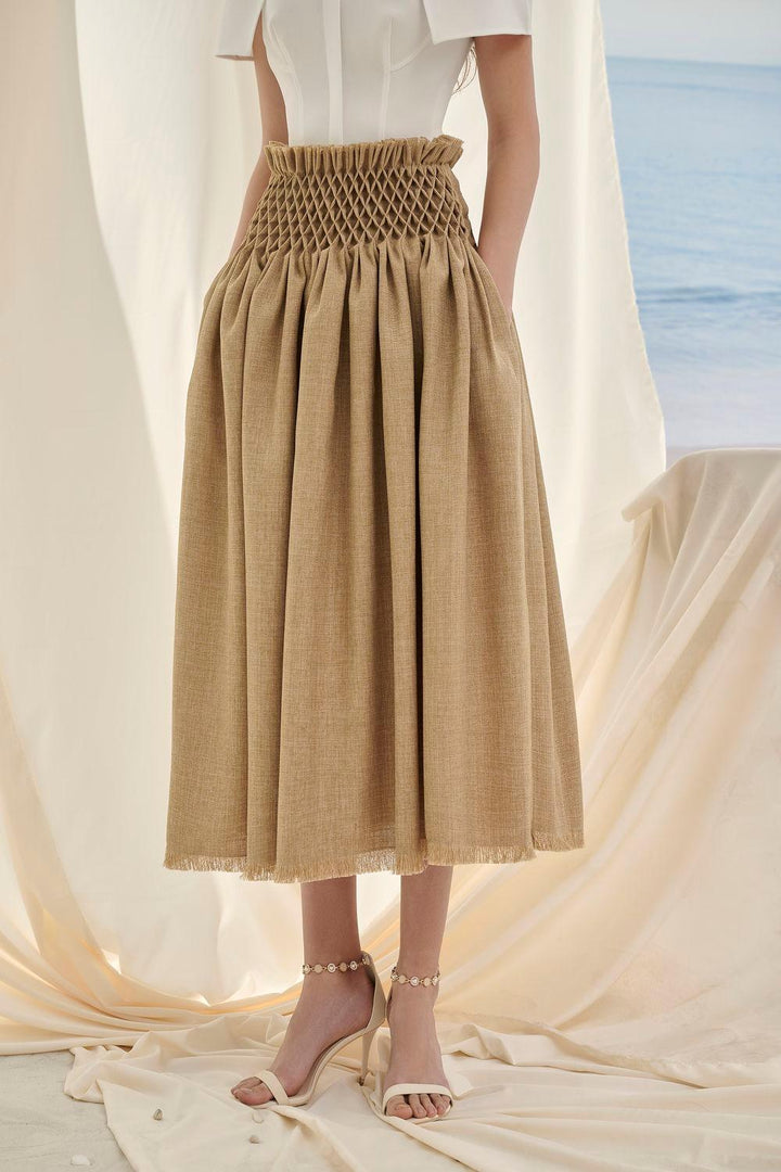Alice Bertha Drop Waist Draped Tweed Midi Skirt - MEAN BLVD